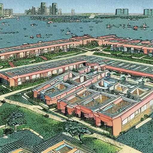 Prompt: a housing estate in singapore, by moebius