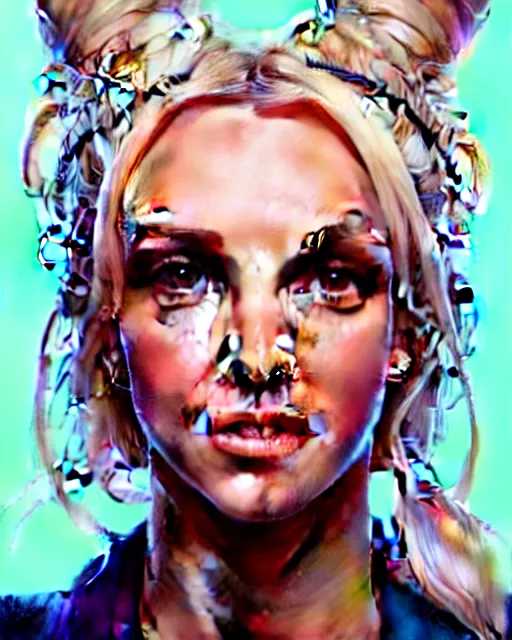 Image similar to highly detailed portrait of britney spears, stephen bliss, unreal engine, greg rutkowski, loish, rhads, beeple, makoto shinkai and lois van baarle, ilya kuvshinov, rossdraws, tom bagshaw, alphonse mucha, global illumination, detailed and intricate environment