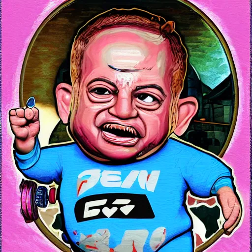 Image similar to benjamin netanyahu as a crying baby. garbage pail kids. digital painting, high detail, 8 k