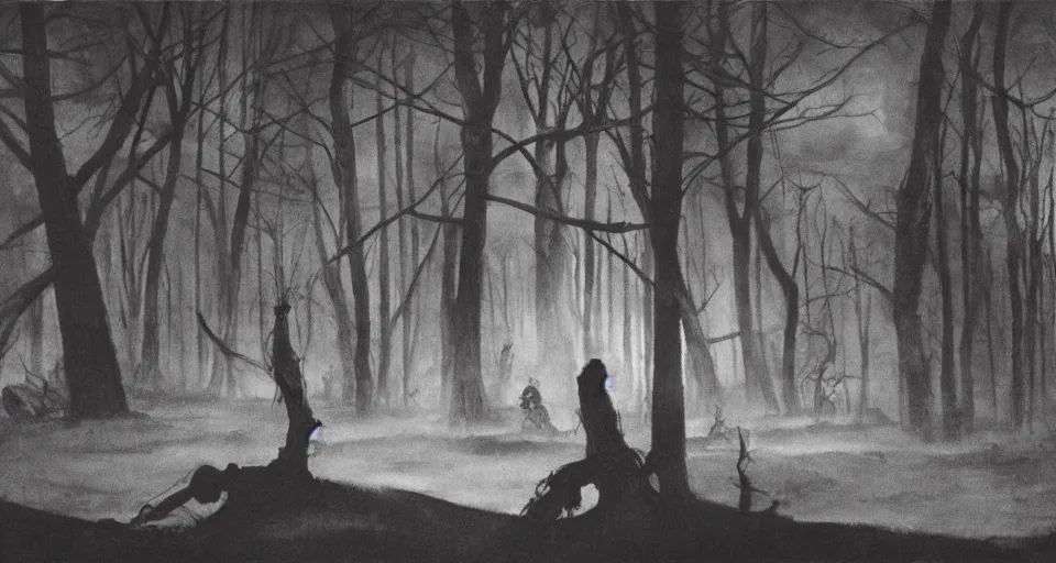 Prompt: attack zombie during worldwar 2, dark forest, horror, great space, by edward hopper,
