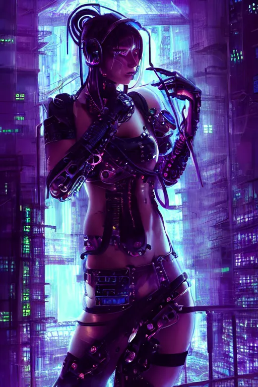 Prompt: portrait futuristic obnoxious cyberpunk female Berserker, in futuristic heavily raindrop tokyo rooftop cyberpunk night, ssci-fi, fantasy, intricate, very very beautiful, elegant, neon light, highly detailed, digital painting, concept art, human anatomy, soft light, hdri, smooth, sharp focus, illustration, art by craig mullins and tian zi and alphonse mucha and WLOP