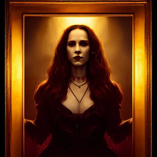 Image similar to majestic gracious regal aristocratic female vampire portrait, atmospheric lighting, painted, curvy, menacing, intricate, volumetric lighting, beautiful, rich deep colours masterpiece, golden hour, sharp focus, ultra detailed, by leesha hannigan, ross tran, thierry doizon, kai carpenter, ignacio fernandez rios