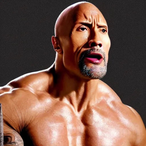 Prompt: photo of dwayne johnson's severed head winking and sticking his tongue out