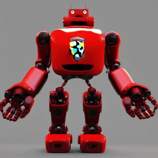 Prompt: a red robot with big tires on it's shoulders, Ferrari logo on it's chest, rounded head with big visor | unreal engine | hd | 3D model