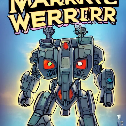 Image similar to comic cover of a perfect warrior mecha, comic style