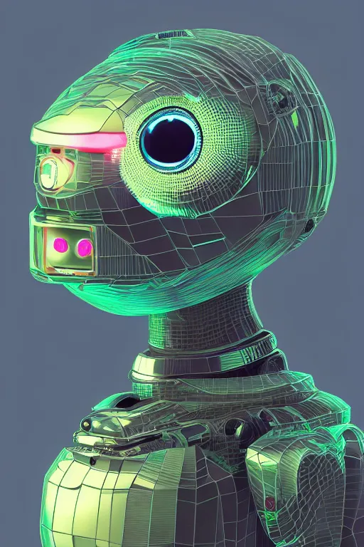 Prompt: robot duck concept portrait, lcd neon 3 d fractal metallic ceramic, detailed, sharp focus, pastel, intricate, realistic, smooth, volumetric lighting, digital painting, by miyazaki