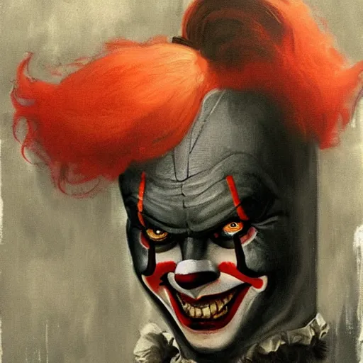 Image similar to portrait of pennywise mixed with batman by abbey edwin austin