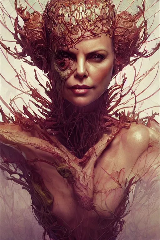 Image similar to Charlize Theron as Venus flytrap, intricate, highly detailed, smooth, artstation, digital illustration by Ruan Jia and Mandy Jurgens and Artgerm and Wayne Barlowe and Greg Rutkowski and Zdislav Beksinski