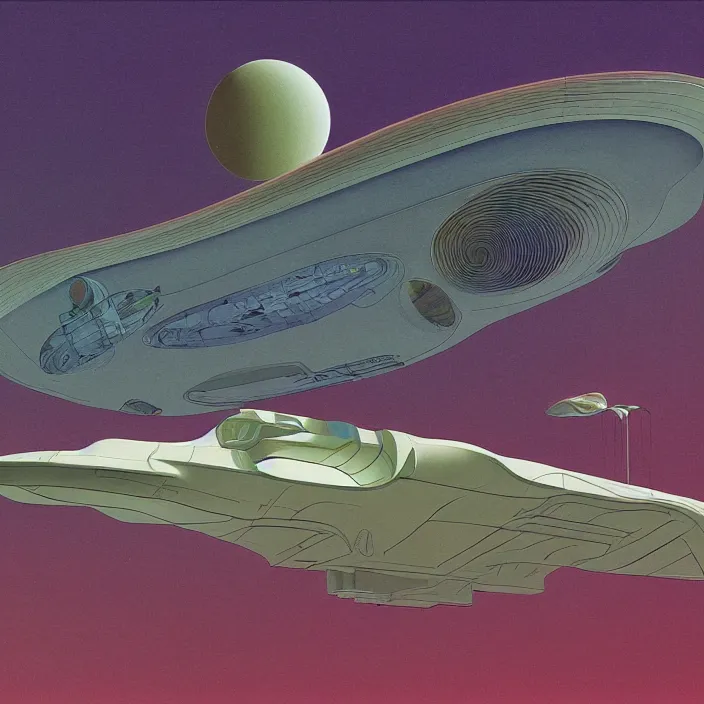 Prompt: tropical spacecraft, science fiction, extremely detailed, pastel colors, intricate, hard light, flat, illustration, volumetric lighting, digital painting, by roger dean, by santiago calatrava, by corbusier