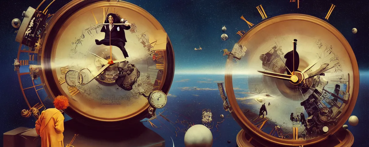 Image similar to duotone surreal illustration 3 / 4 portrait of albert einstein measuring time on salvadore dali clock in outer space. golden ratio accidental renaissance. by sachin teng and sergey kolesov and ruan jia and heng z. graffiti art, scifi, fantasy, hyper detailed. octane render. concept art. trending on artstation