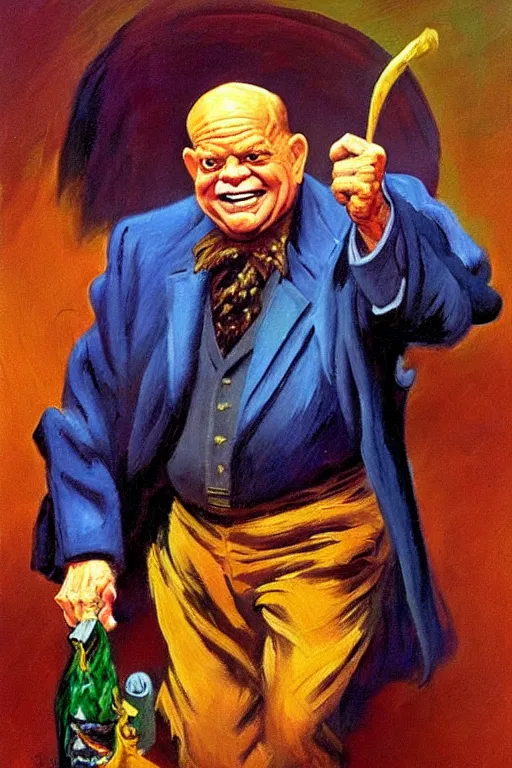 Prompt: impressionist painting of don rickles as a wizard, in the style of tim hildebrandt and frank frazetta, gestural paint strokes