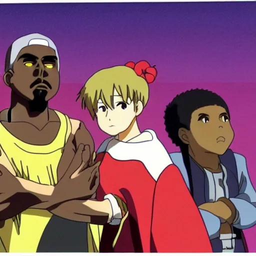 Image similar to screenshot of an episode of the kanye west anime series by studio ghibli