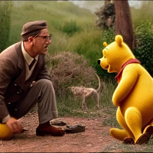 Prompt: winnie the pooh in the coen brothers film o brother where art thou