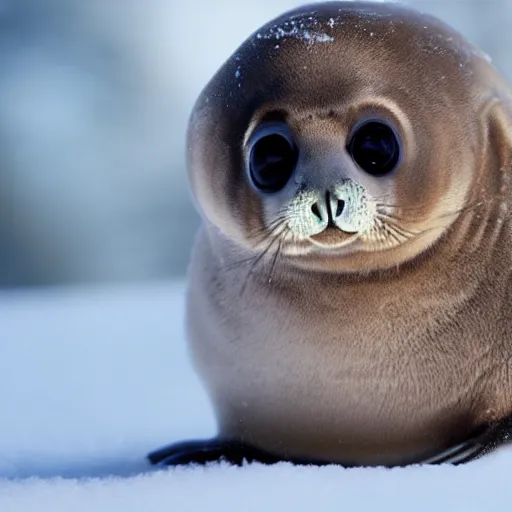 Prompt: photorealistic hd baby harpy seal with bunny ears in the snow, cute, arctic tundra, cold, high quality