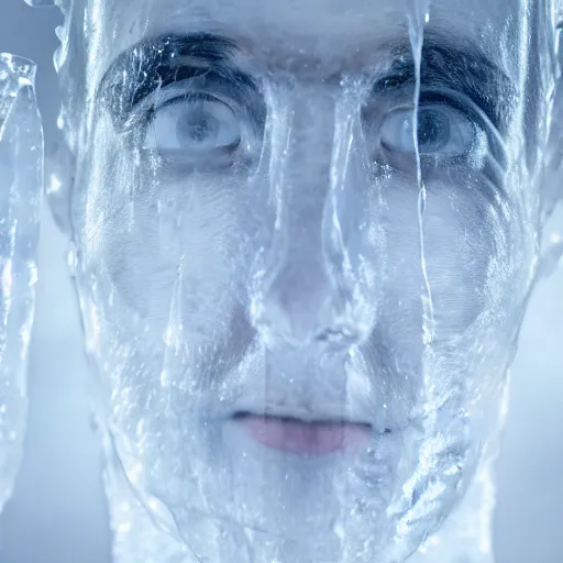 Image similar to see through clear sheet of ice sheet of ice in front of face face face behind ice face behind ice open eyes