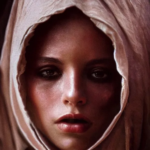 Prompt: beautiful portrait of a dark sorceress female, 35mm, cinematic atmosphere, photorealistic, depth of field, style of irwing penn and steve mccurry