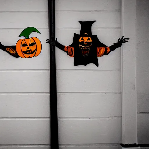 Prompt: the word halloween written on a wall, photography,