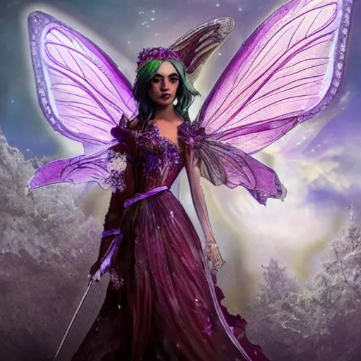 Prompt: photo of a beautiful fairy warrior with crystal armor