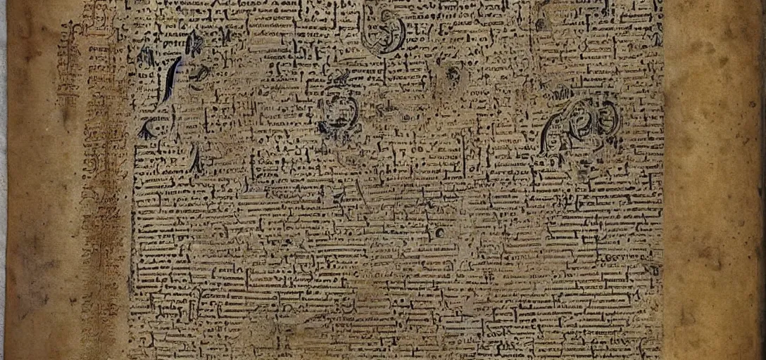 Image similar to source code written on ancient manuscript, medeival manuscript, ink manuscript, gothic font technical drawing blueprint