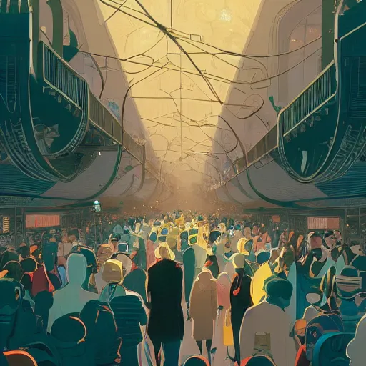 Image similar to paris subway life scene, by ( victo ngai ), ( ( studio muti ) ), malika favre, ( rhads ), makoto shinkai