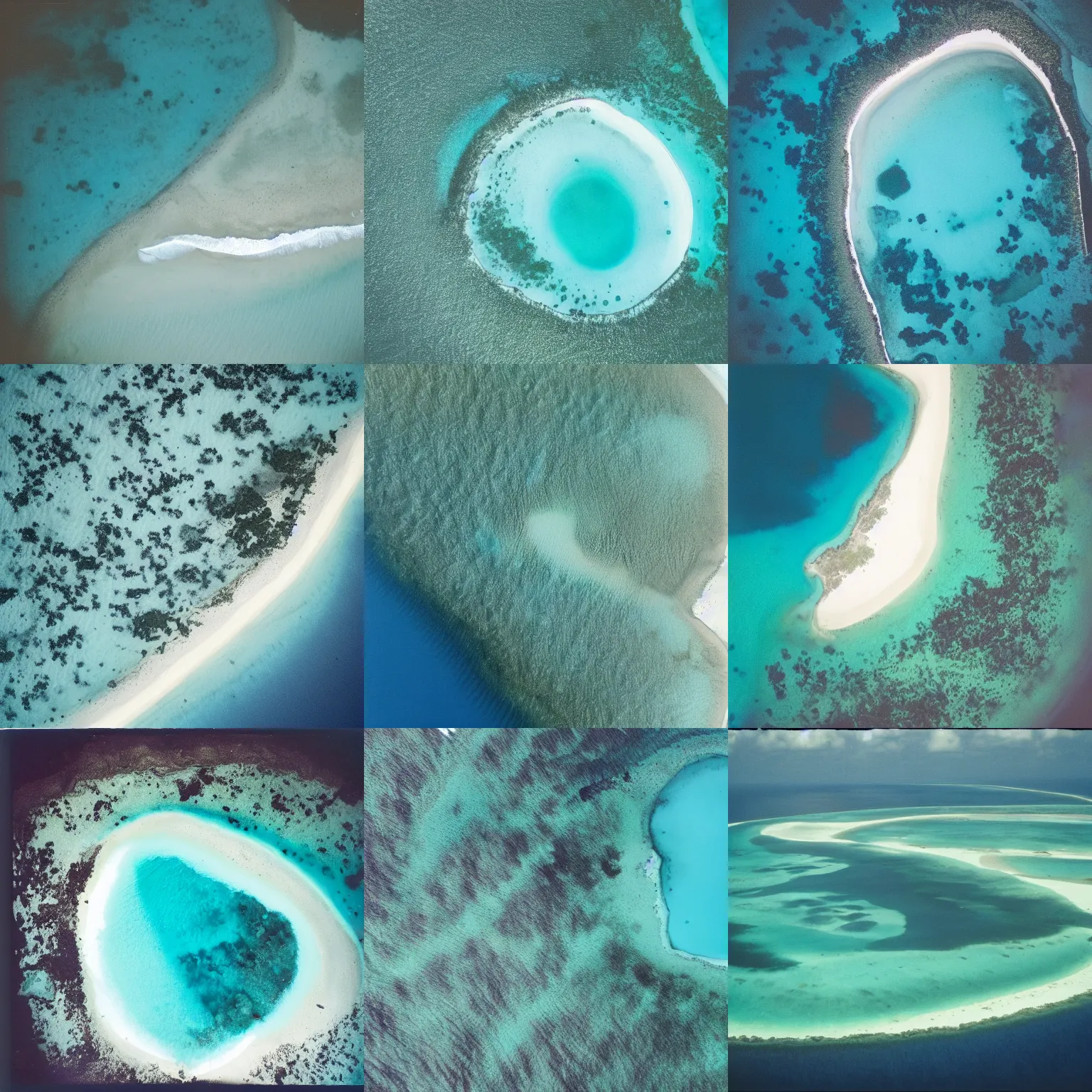 Prompt: a 3 5 mm photo of a beautiful atoll as seen from above