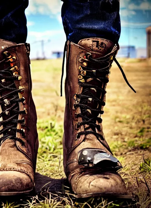 Prompt: a pair of techno boots!! in the borderlands 3 style, close - up, cinematic shot, intricate, ornate