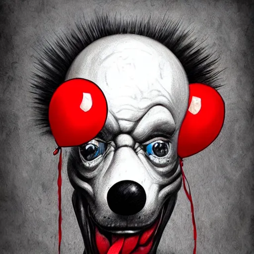 Prompt: surrealism grunge cartoon portrait sketch of a dog with a wide smile and a red balloon by - michael karcz, loony toons style, pennywise style, horror theme, detailed, elegant, intricate