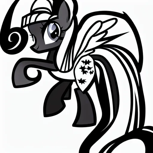 Image similar to my little pony portrait with dark fantasy style, black and white