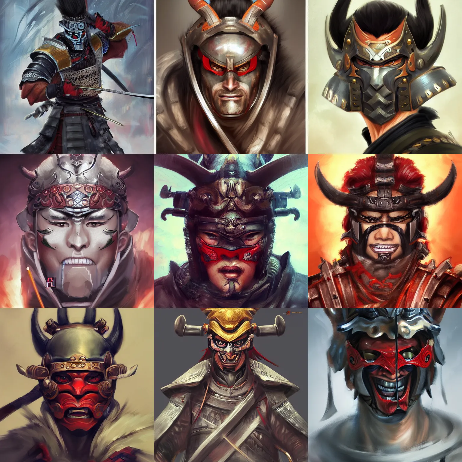 Image similar to A realistic anime portrait of a samurai, wearing an Oni demon mask covering face, wearing samurai armor, digital painting, by Stanley Artgerm Lau, WLOP, and Rossdraws, digtial painting, trending on ArtStation, deviantart