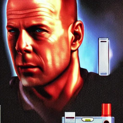 Image similar to coverart for a Gameboy videogame that just loads a picture of Bruce Willis, no other gameplay features