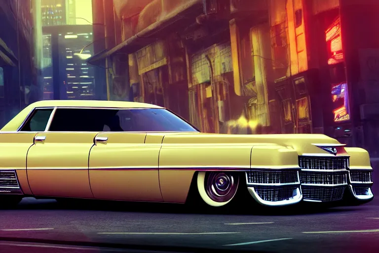 Prompt: closeup low angle photo concept science fiction car cadillac sixteen on a city street, gta 5, hyper detailed, smooth, high contrast, volumetric lighting, octane, jim lee, giorgetto giugiaro, craig mullins, chris bangle, ian callum!, vibrant rich deep color, comic book