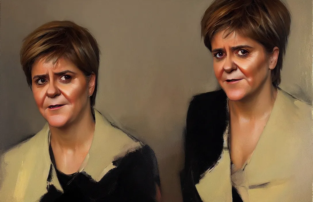 Prompt: portrait of nicola sturgeon!!!!!!!!!!!!!!!!!!!!!!!!!!!, detailed face, detailed painting, epic lighting, by ilya repin, phil hale and kent williams