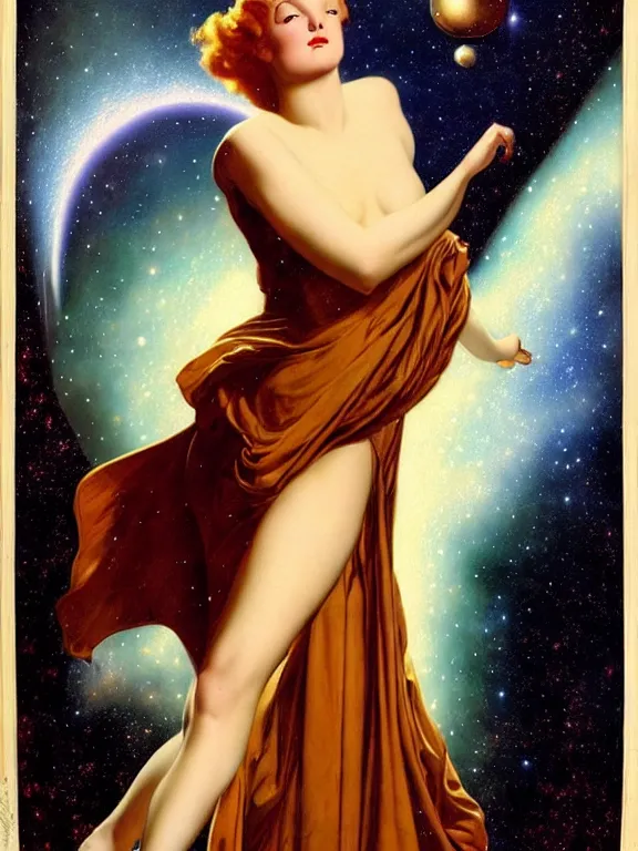 Image similar to Morpheus the god of dreams, a beautiful art nouveau portrait by Gil elvgren, colliding galaxy environment, centered composition, defined features, golden ratio, silver helmet
