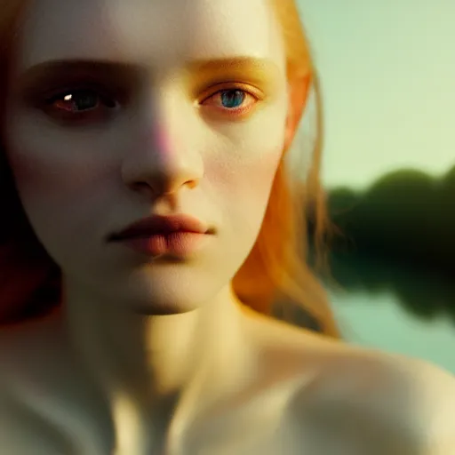 Image similar to photographic portrait of a stunningly beautiful english renaissance female in soft dreamy light at sunset, beside the river, soft focus, contemporary fashion shoot, in a denis villeneuve and tim burton movie, by edward robert hughes, annie leibovitz and steve mccurry, david lazar, jimmy nelsson, extremely detailed, breathtaking, hyperrealistic, perfect face, octane render