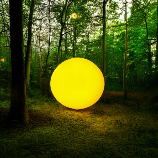 Prompt: Two yellow glowing spheres, magical forest