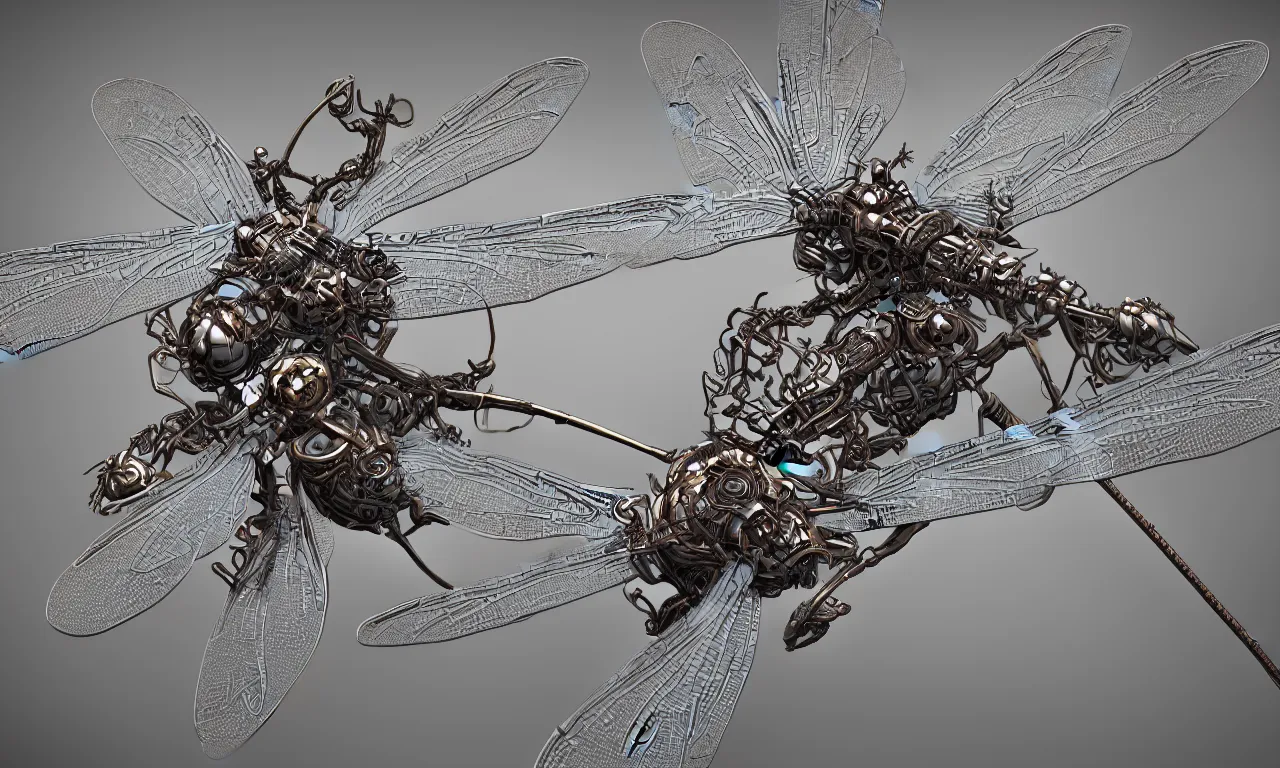 Prompt: diagram of a Mechanical dragonfly, photorealistic, elaborate, highly detailed, octane render, style by Richard Estes,