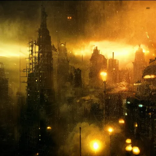 Prompt: blade runner but it's a steampunk movie, movie still, photography, hyper detailed, dramatic ligthing, 8 k