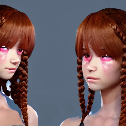 Prompt: ugliest woman to ever exist render as a very beautiful 3d anime girl, hot petite, long braided hair, hazel eyes, full round face, short smile, cinematic lightning, medium shot, mid-shot, highly detailed, trending on Artstation, Unreal Engine 4k, cinematic wallpaper