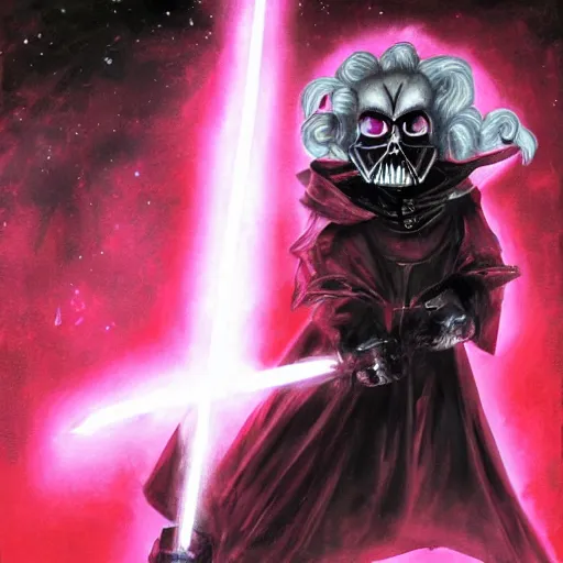 Image similar to pinkie pie as a sith lord, painting by Yoshitaka Amano