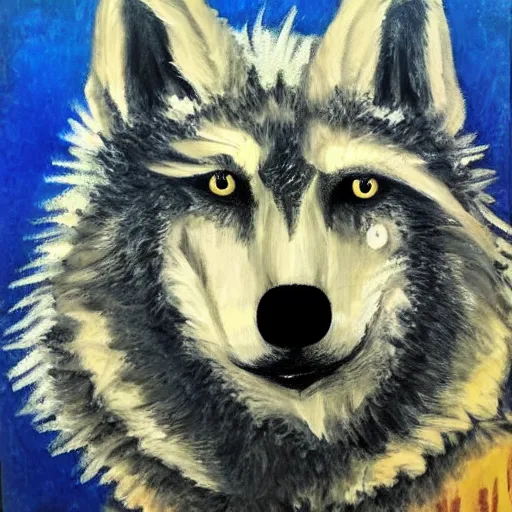 Image similar to retarded wolf portrait, expressionism