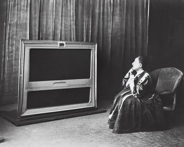 Image similar to 1 9 0 0 s photo of a person watching a flat screen hd tv