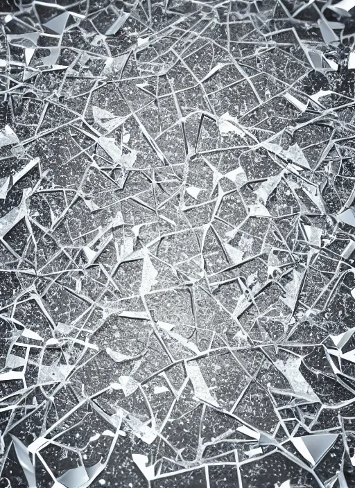 Prompt: broken glass fused with shattered white paint reshaped into the essence of life, abstract render, ray - tracing, ultra - hd, 4 k