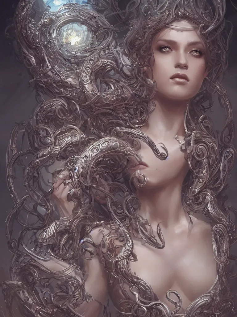 Image similar to desirable medusa, fantasy, intricate, elegant, highly detailed, digital painting, artstation, concept art, matte, sharp focus, illustration, art by artgerm and Greg Rutkowski