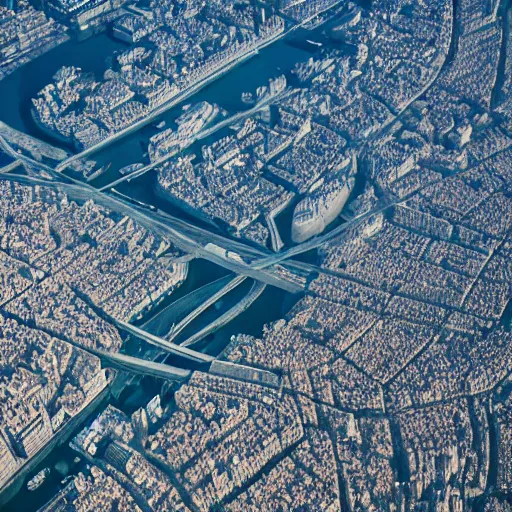 Prompt: aerial view of the city of Paris underwater, trending on 500px, canon 5D mk2