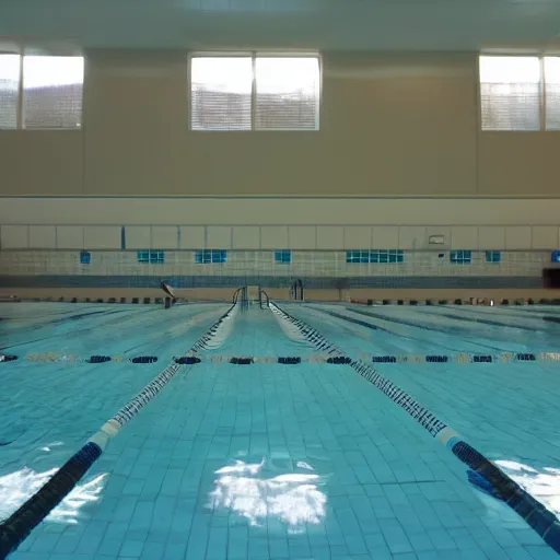 Prompt: Beautiful 2000s phone-camera , soft liminal Photograph inside a public-pool