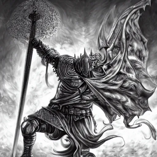 Image similar to a knight with a large sword, digital painting masterpiece by kentaro miura, hyper detailed, realism, gorgeous, beautiful, 4 k manga wallpaper, inspired by berserk