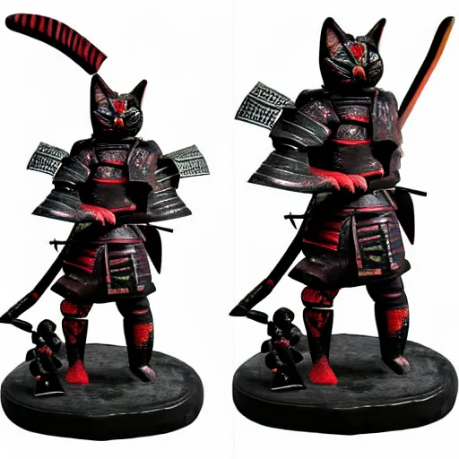 Image similar to cat warrior statue in samurai insect armor, realistic painting.