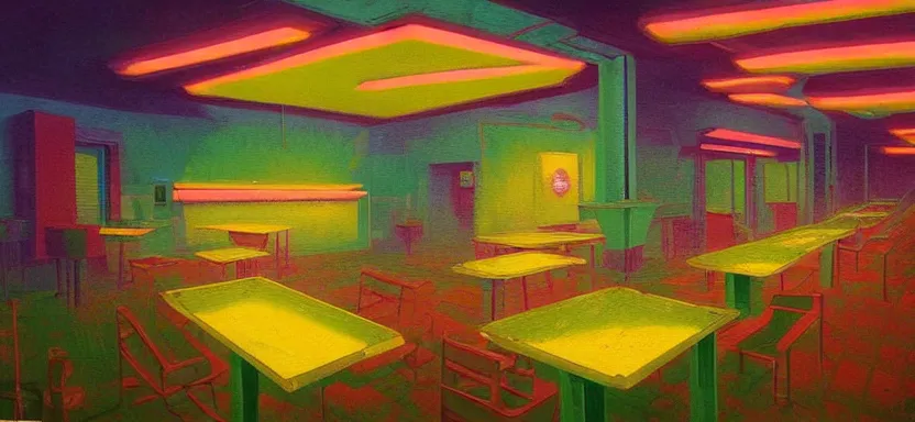 Image similar to beautiful masterpiece painting of a quiznos sandwich shop in a future radioactive glowing swamp, cryogenic day spa treatment, grunge cyberpunk, by Remedios Varo and Anato Finnstark and Greg Rutkowski, dayglo pink, dayglo blue, by Craig Mullins, ilya kuvshinov, krenz cushart, artgerm, 8k, trending on ArtStation