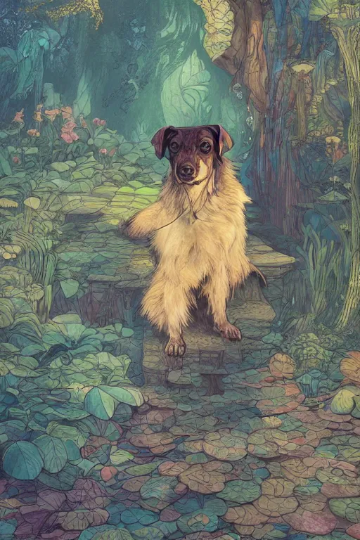 Image similar to a beautiful hyperdetailed illustration of my dog cooper, perfectly shaded, atmospheric lighting, style of studio ghibli, makoto shinkai, raphael lacoste, louis comfort tiffany, artgerm, james jean, victo ngai, ross tran, chinese style