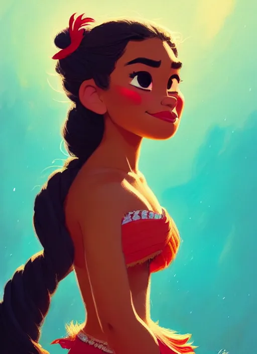 Image similar to dream highly detailed portrait of disney's princess moana, magnificent, photographic realistic background, by atey ghailan, by greg rutkowski, by greg tocchini, by james gilleard, by joe fenton, by kaethe butcher, trending on instagram, award winning details